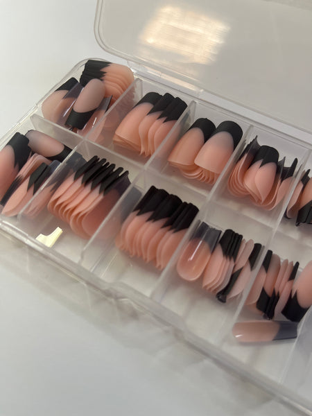 Medium short matte French tip 120 pieces tapered square pink peach nude