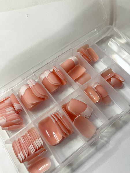 Pink nude French tip short tapered square matte 120 pieces