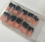 Matte black French tip nude peach pink 120 pieces tapered square