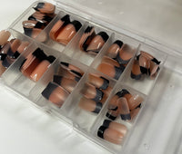 Short French tip 120 pieces square black peach nude