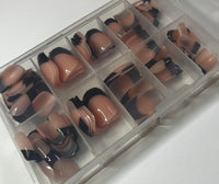 Short French tip 120 pieces square black peach nude