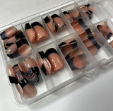 Short French tip 120 pieces square black peach nude