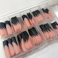 Matte black French tip nude peach pink 120 pieces tapered square