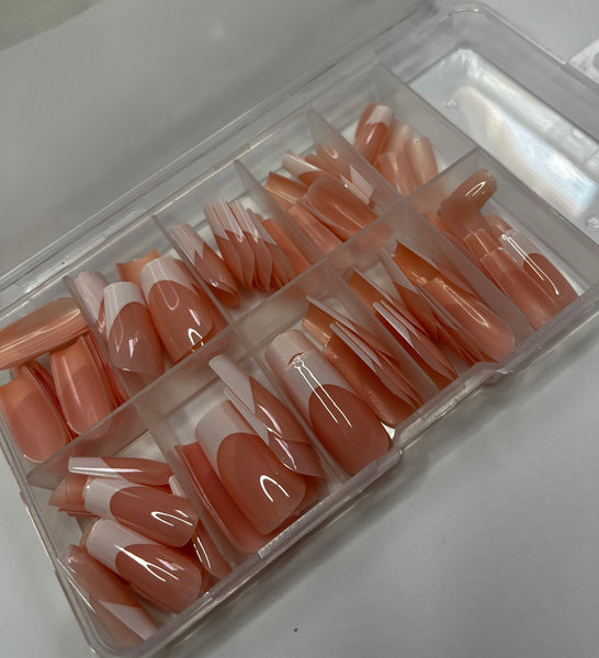 Medium short peach nude French tip 120 pieces glossy finish