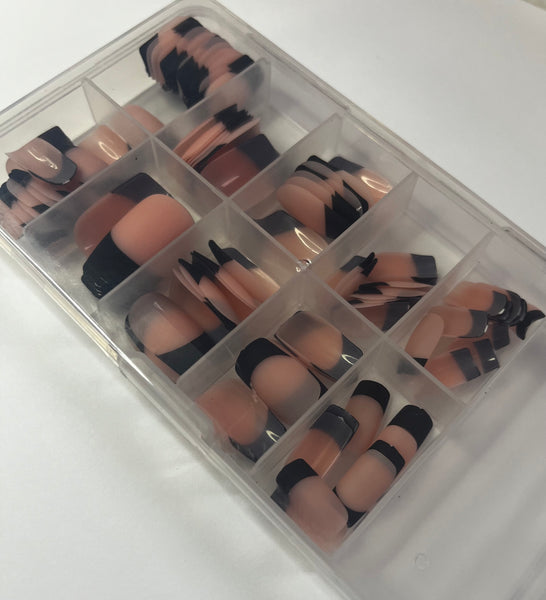 Short square French tip nails 120 pieces matte peach nude